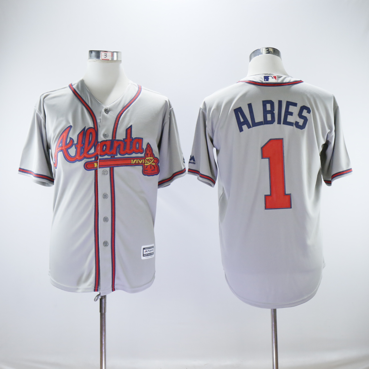 Men Atlanta Braves 1 Albies Grey MLB Jerseys